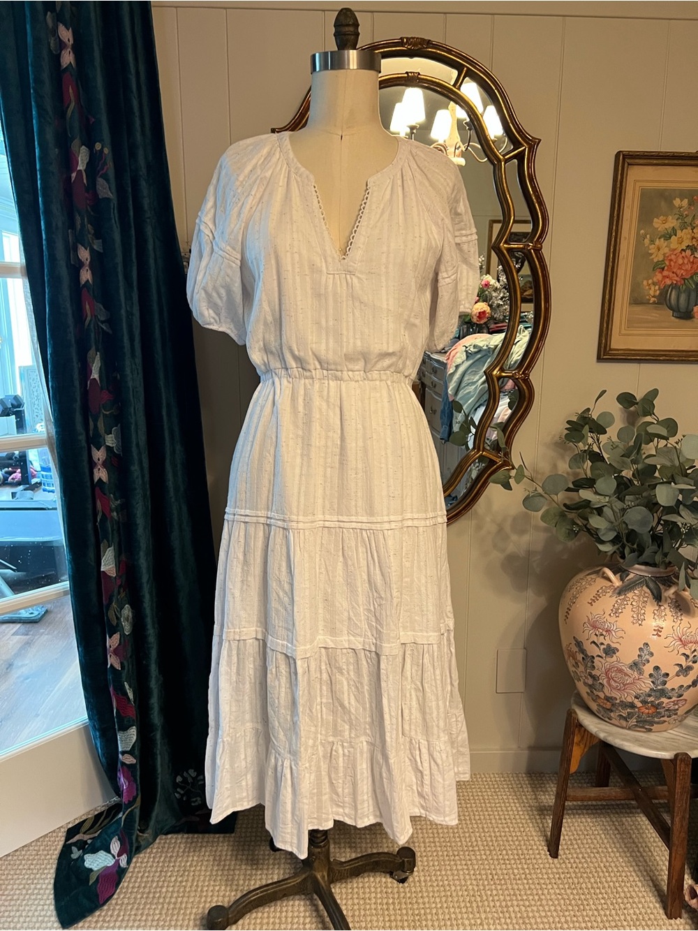 White Tiered Cotton Midi Dress - Breathable Summer Style